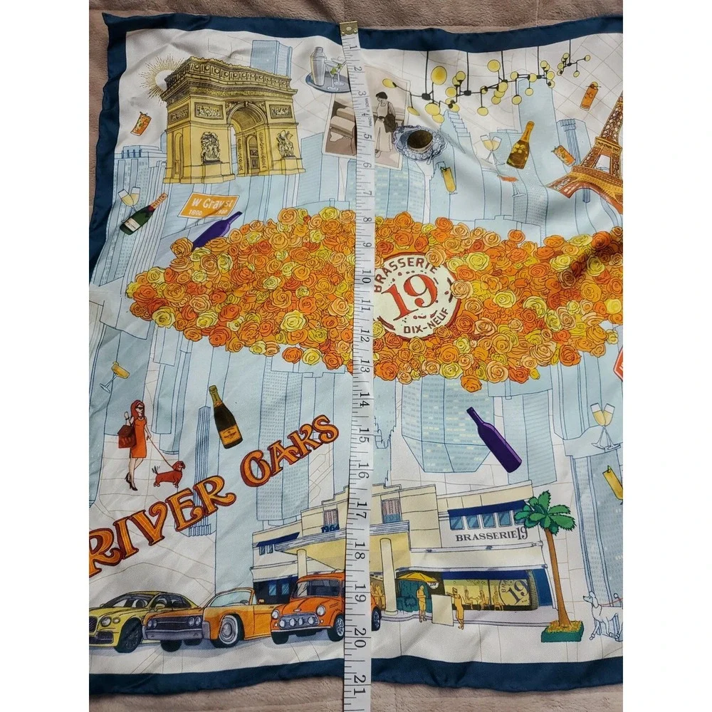 Brasserie 19 Dix-Neuf Houston French Restaurant Silk Scarf‎ Limited Edition